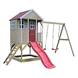 Wendi Toys M30R Spielhaus für Garten mit Doppelschaukel, Kletterplattform...