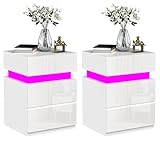Lvhcmfohm 2er Set Nachttisch mit LED, Nachtschrank mit LED-Beleuchtung 25...