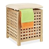 Relaxdays, Natur Wäschekorb mit Sitz, Walnussholz, Stoff, HxBxT: 50 x 39 x...