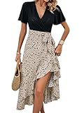 IFFEI Sommerkleid Damen Elegant Schlitz Boho Blumenkleid Leichte Knielang...