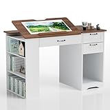AeasyG Verstellbarer Zeichentisch - Mit 3 Schubladen & 3-stufigen Regalen,...