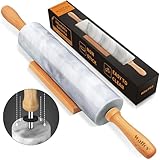 Walfos Nudelholz Marmor mit Holzgriffen & Holzwiege, 42cm Marmor-Nudelholz...