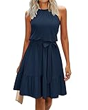 Newshows Sommerkleid Damen Knielang Elegant Kleid Neckholder Sommer...