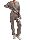 CheChury Zweiteiler Damen Lounge Set V-Ausschnitt Einfarbig Loungewear...