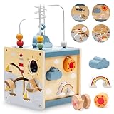 Zaxiva Motorikwürfel ab 1 Jahr, Montessori Spielzeug aus Holz, 6 in 1...