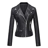 Kunstleder-Jacke für Damen, kurze Ärmel, Revers, schmale Passform,...