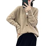 Damen Hohlstrick Cardigan V-Ausschnitt Merinowolle Casual Saisonal Top,...