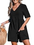 CUPSHE Damen-Jumpsuit, Baumwolle, V-Ausschnitt, kurze Ärmel, weites Bein,...