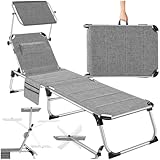 tectake® Sonnenliege mit Dach, Liege klappbar mit Kopfkissen +...