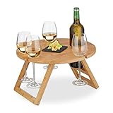 Relaxdays Picknick Weintisch, klappbar, HxD: 22x39cm, Getränkehalter 4...