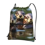 Tunnelzug Gymsack DREI Braune Biber Kordelzug Rucksack Faltbar Rucksack Mit...