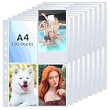 100 Stück Fotohüllen DIN A4,Transparent Postkartenhüllen 4 Fächer...