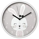 Hama Kinder Wanduhr 'Lovely Bunny' ohne Ticken (runde Kinderuhr mit Hasen...