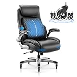 COLAMY Leder-Chefsessel mit Verstellbarer Lendenstütze & hochklappbaren...