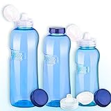 3er Set Trinkflaschen 0,5-0,75-1L Wasserflaschen + 3 x Trinkdeckel