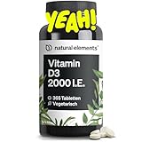 natural elements Vitamin D3 2000 I.E. – 365 Tabletten – für Knochen...