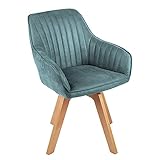Riess Ambiente Drehbarer Design Stuhl Livorno Petrol Samt Buchenholz Beine...