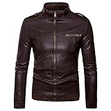 SRZYMJ Lederjacke Herren Kaffee Ledermantel Herren Echtleder Fleecejacke...