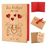 Hochzeitskarte Holz mit Umschlag,15x11cm Grußkarten zur Hochzeit,Holz Herz...