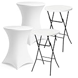 Brixy 2x Stabiler Stehtisch + 2x Weiß Stehtischrock - Partytisch - Robust...