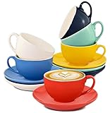 Cosumy 6er Cappuccino Tassen Set mit Untertassen - Keramik Bunt -...