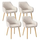 Goeurvant Armlehnenstuhl Esszimmerstuhl 4er Set Beige Holzbeine...