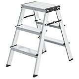 SONGMICS Leiter, Trittleiter, Aluleiter mit 3 rutschfesten Stufen,...
