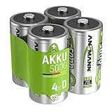ANSMANN Akku Mono D 5000 mAh NiMH 1,2 V (4 Stück) - Mono D Batterien...