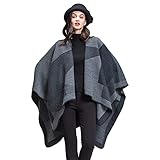 MEOKEY Poncho Damen Winter Warm Farbblock Schal Wrap Übergroße Open Front...