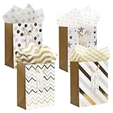 4 Stück Geschenktüten, Geschenktüten mit Henkel, Weiß Gold...