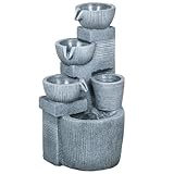 Outsunny Gartenbrunnen, Springbrunnen mit 4 Stufen, Solar Wasserbrunnen mit...