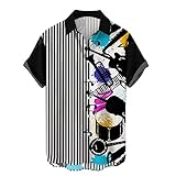 Hemden für Herren, kurzärmelig, modisch, Button-Down-Shirt, gestreift,...