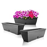 BigDean 3x Blumenkasten mit abnehmbarem Untersetzer Anthrazit 50 cm lang...