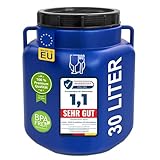 plasteo® 30 Liter Weithalsfass mit Deckel und Griffen Eckig Blau,...