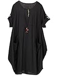 FTCayanz Damen Tunika Kleider Sommer Kurzarm Leinenkleider Boho Lang...