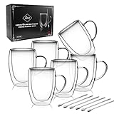 LIBWYS Doppelwandige Kaffeegläser 6x350ml mit Löffel, Cappuccino, Latte...