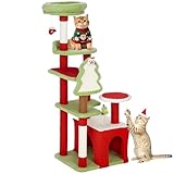 PawHut Kratzbaum, 120cm Weihnachts-Katzenturm mit 3 Sisal-Kratzpfosten, 2...