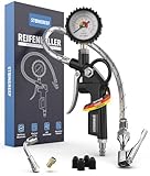 Reifenfüller mit Manometer [inkl. Adapter & Ersatzkappen] –...