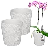 KOTARBAU® 2er Set Blumentopf Weiß Keramik glasiert ⌀ 12 cm Höhe: 15 cm...