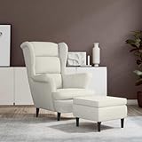 MOBCANT Ohrensessel mit Hocker, Samt Creme Finish, für Wohnzimmer und...
