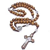 Jiali Q 2 Stück Halskette mit Rosenkranz aus Holz, handgefertigt, Kreuz,...
