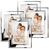 Giftgarden 4er Set Glas Bilderrahmen 10x15 cm - Silber Fotorahmen für...