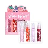 4Pcs Roll On Lip Oil Hydrating Lipgloss Set, Lip Shine Fruit Lipgloss,...
