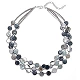 FULU AUTUMN Damen Statement Kette mit Steine Perlen Boho Silber Mehrreihige...