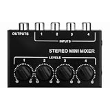 Tiardey 4-Kanal-Stereo-Audio-Mixer, unterstützt RCA-Eingang und -Ausgang,...