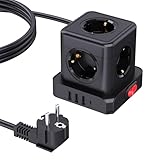 5 Fach Steckdosenwürfel, Steckdosenleiste Würfel mit USB,3680W...