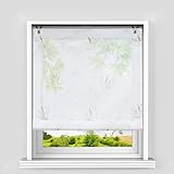 Heichkell Raffrollo mit Ösen Voile Raffgardine Blätter-Motiv Raffrollo...