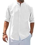 siliteelon Leinenhemd Langarm Stehkragen Herren Hemd Casual Sommer...