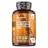 Bio Kurkuma Kapseln - 365 Turmeric Capsules - 1 Jahr Vorrat - Curcuma...