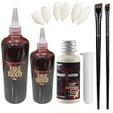 Kunstblut Halloween, Kunstblut Set, 30ml Latexmilch+3 Paar Vampirzähne+2...
